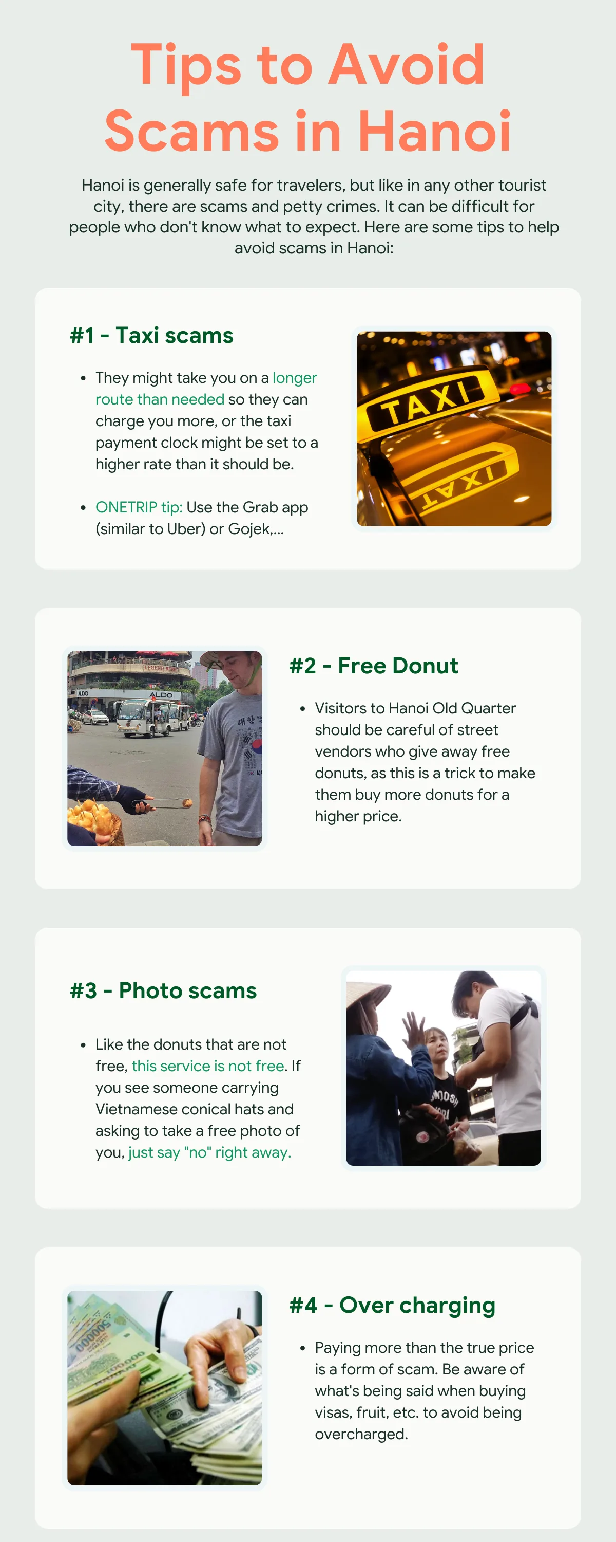 Infographic of common Hanoi scam situations for tourists
